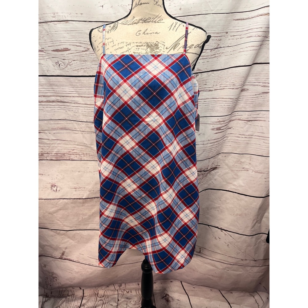 Old Navy Womens Plaid Cami Mini Dress Red White Blue Tie Back Large NWT 898265
